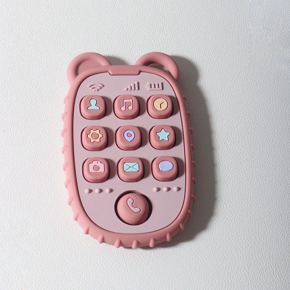 Baby Bubble baby phone shape teether with colorful silicone chew toy designed to soothe and entertain infants.