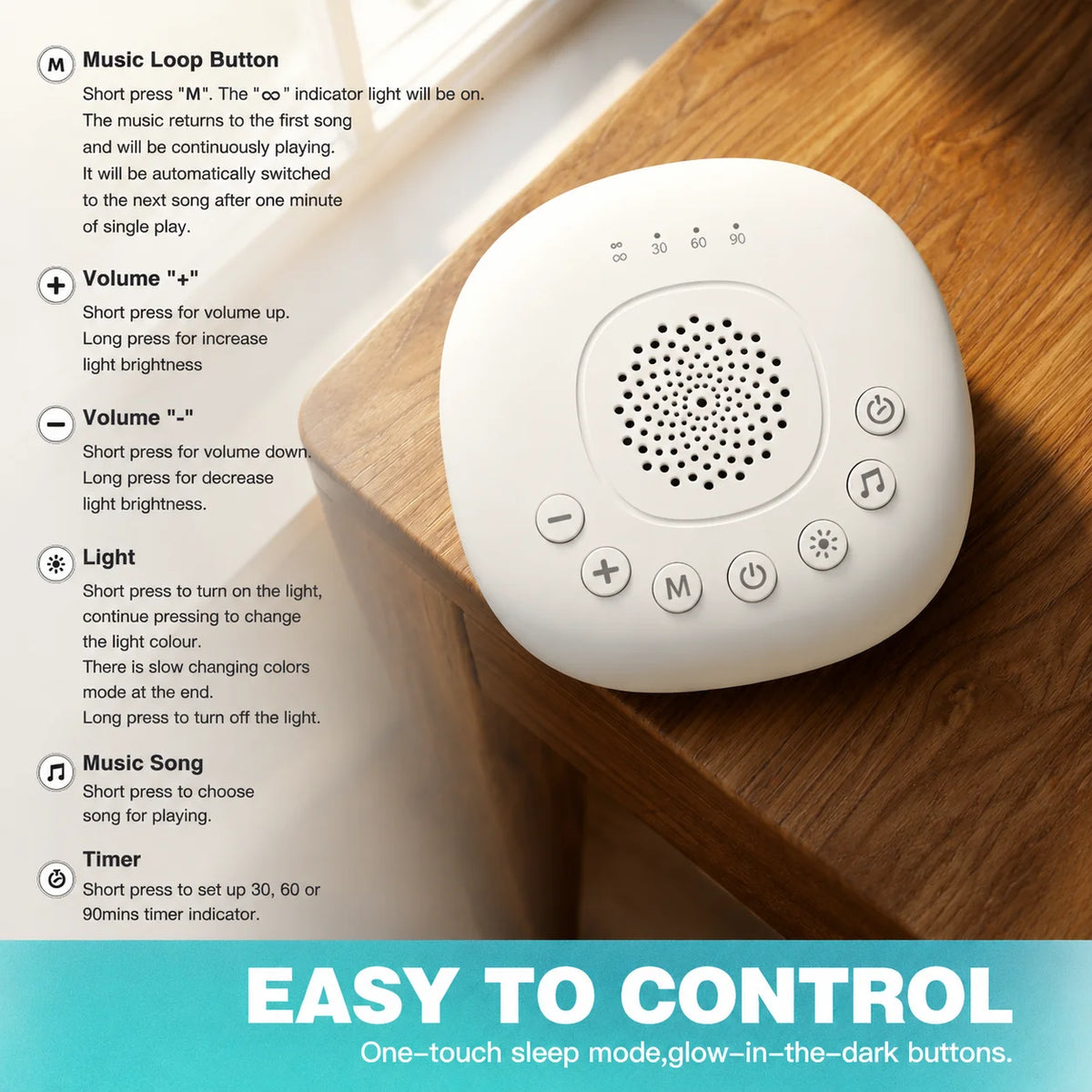 White Noise Sound Machine with 24/20 Soothing Sounds Sleep Aid for Babies Kids Adults Rechargeable Night Light Newborn Gifts