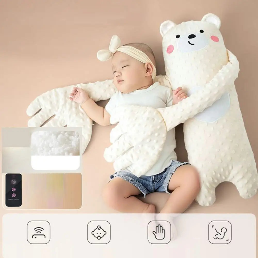 Baby Bubble soothing bear sleep pillow with remote, soft plush design and calming features for infant comfort.