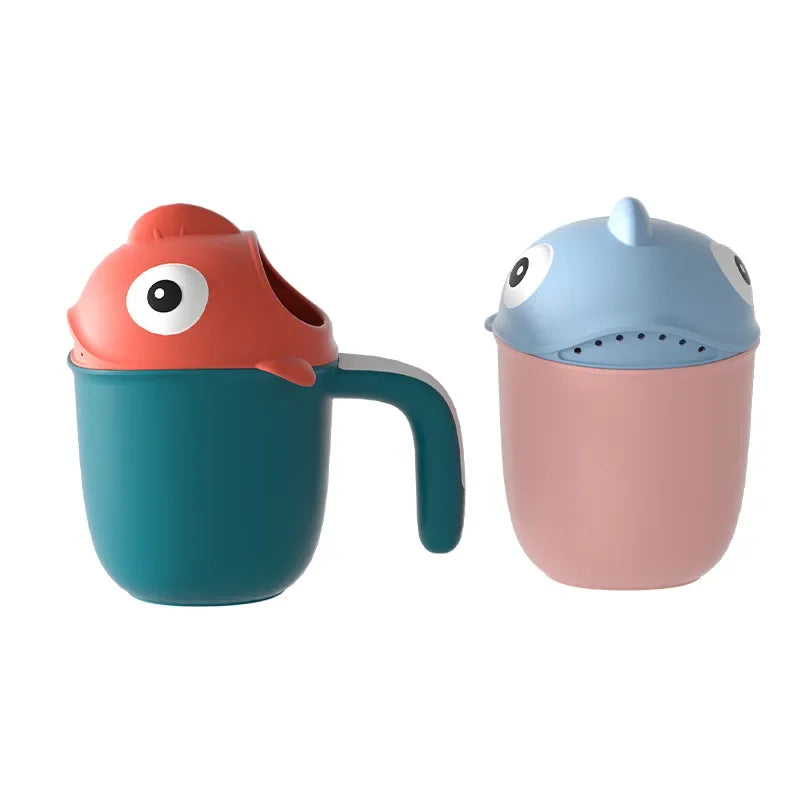 Baby Shark rinse cup by Baby Bubble, tear-free hair washing helper with colorful shark design for gentle hair rinsing.