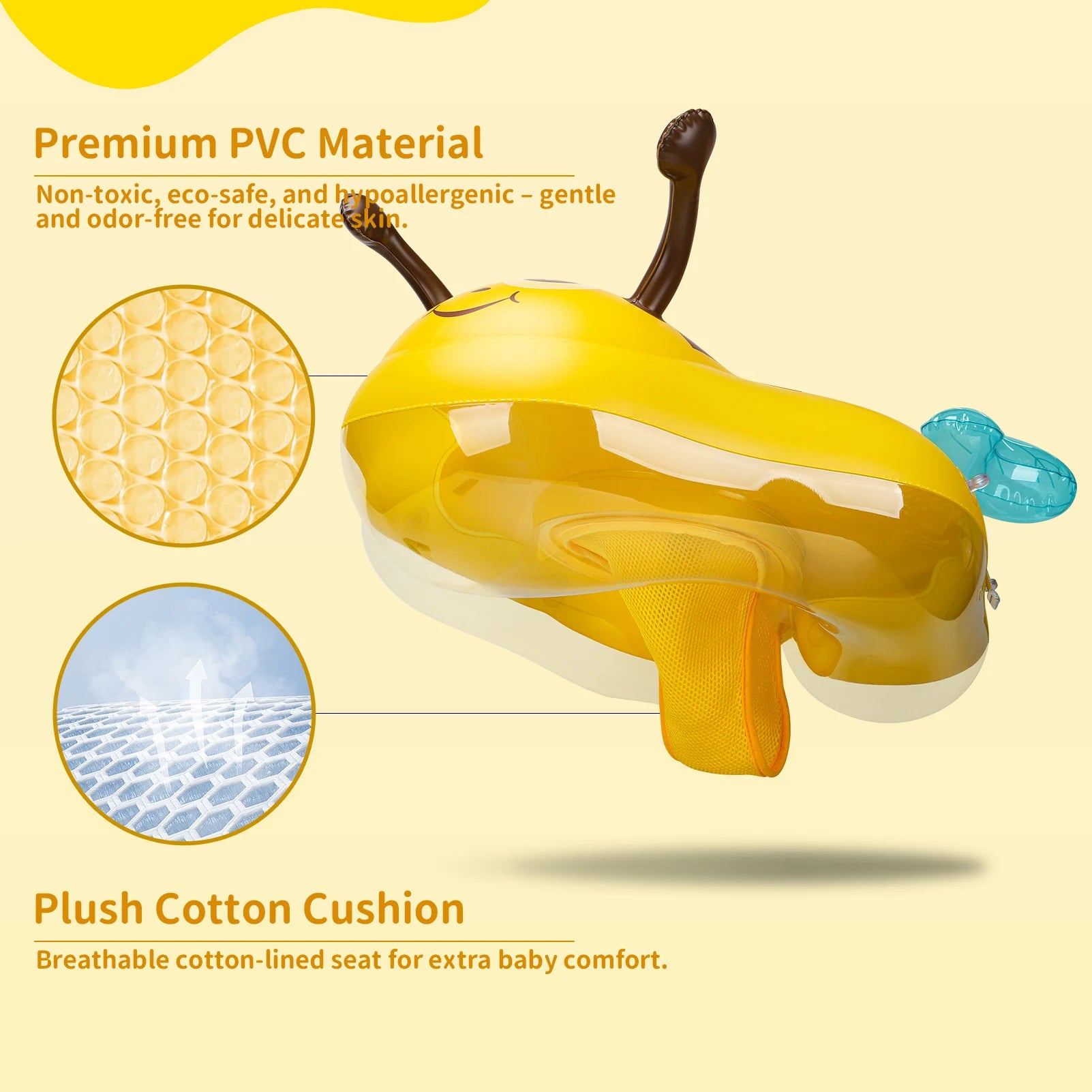 Baby Bubble Baby Bee Float Ring with inflatable mesh safety seat for infants, designed for water fun and safety.