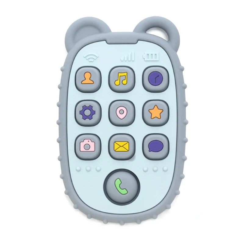 Baby Bubble Baby Phone Shape Teether made of silicone, featuring colorful, fun design for soothing and chewing for infants.