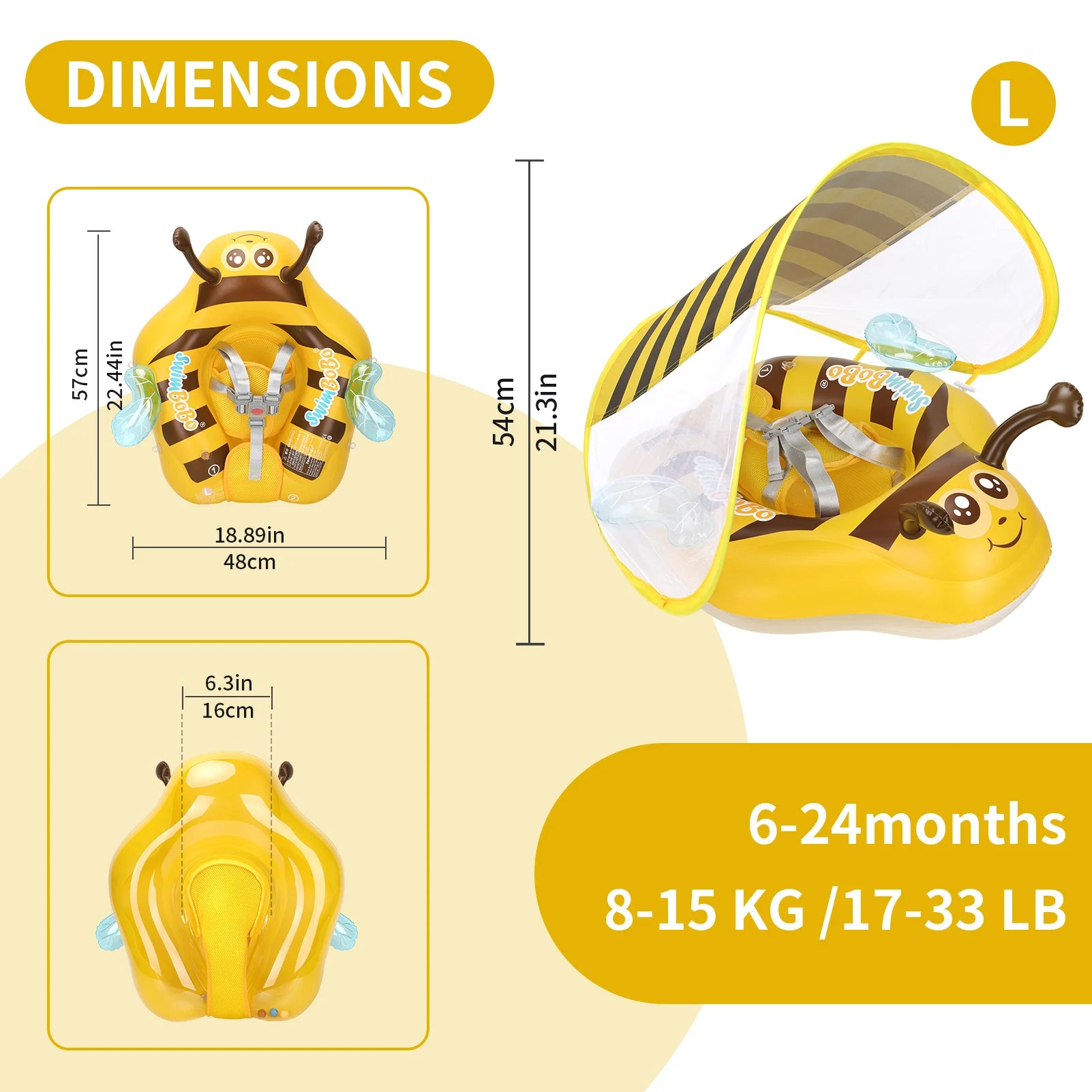 Baby Bubble Baby Bee Float Ring with inflatable mesh safety seat, designed for secure and comfortable water fun for infants.