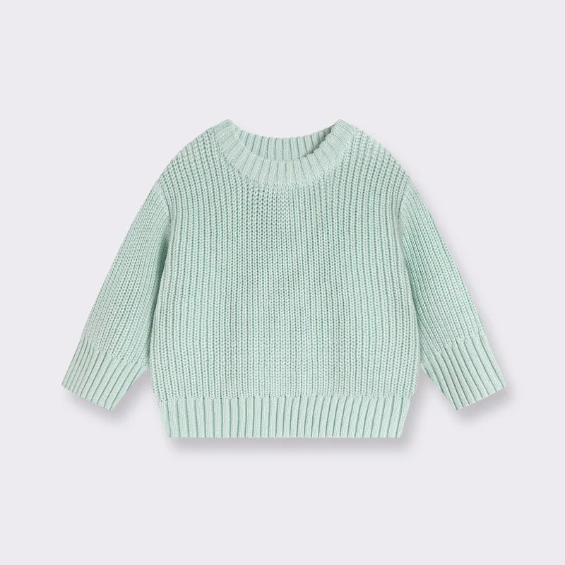 Baby Bubble CLO baby knit pullover sweater in soft, cozy yarn, featuring a cute design for infants and toddlers.