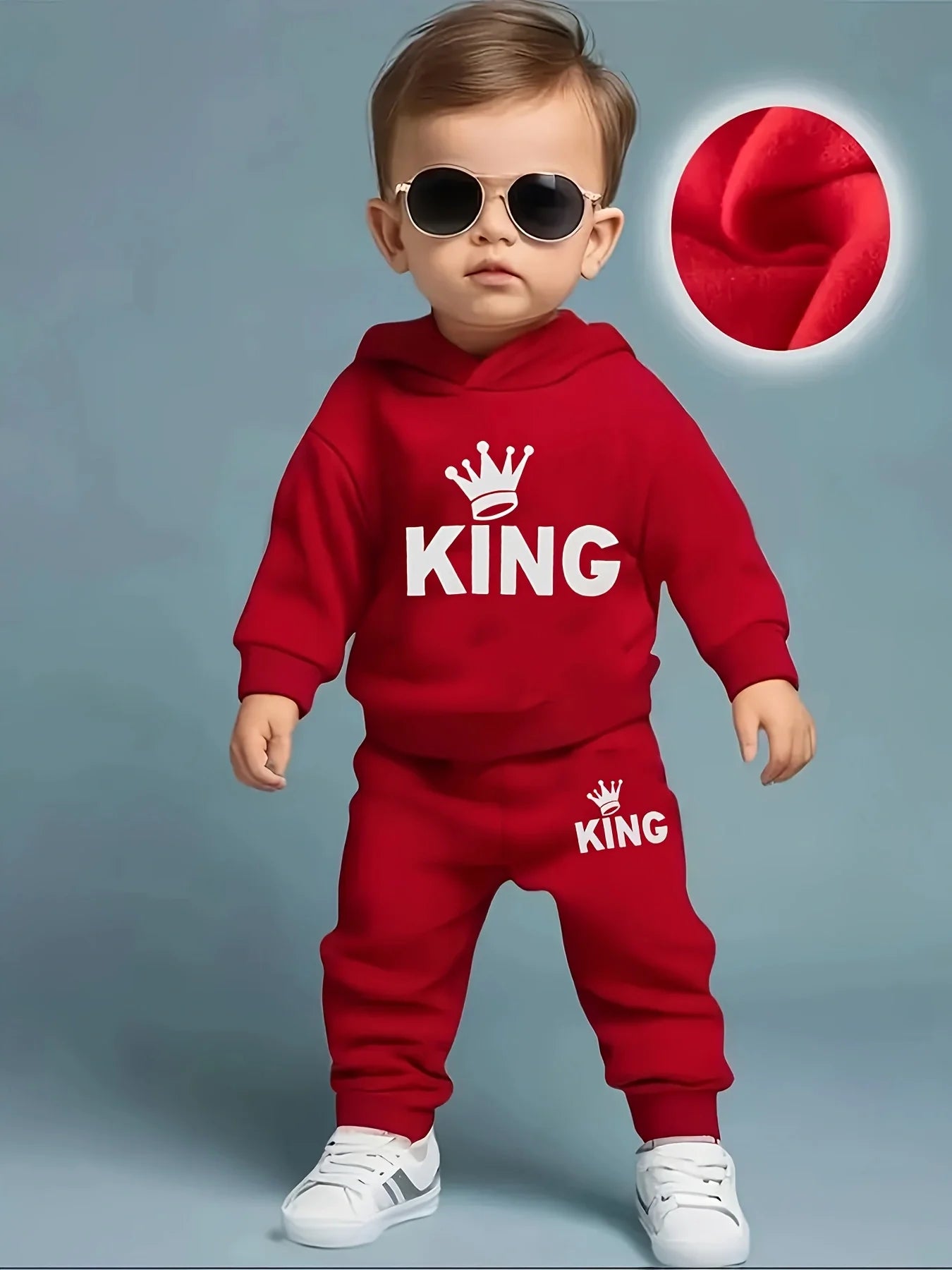 Baby Bubble KING Crown fleece hoodie and pants 2-piece set, stylish sportswear for kids, featuring a crown design on the hoodie.