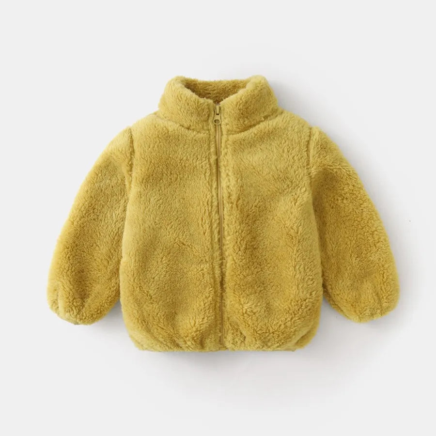 Soft pink Baby Bubble plush warm jacket for babies, featuring cozy fabric and a hood, perfect for chilly days.