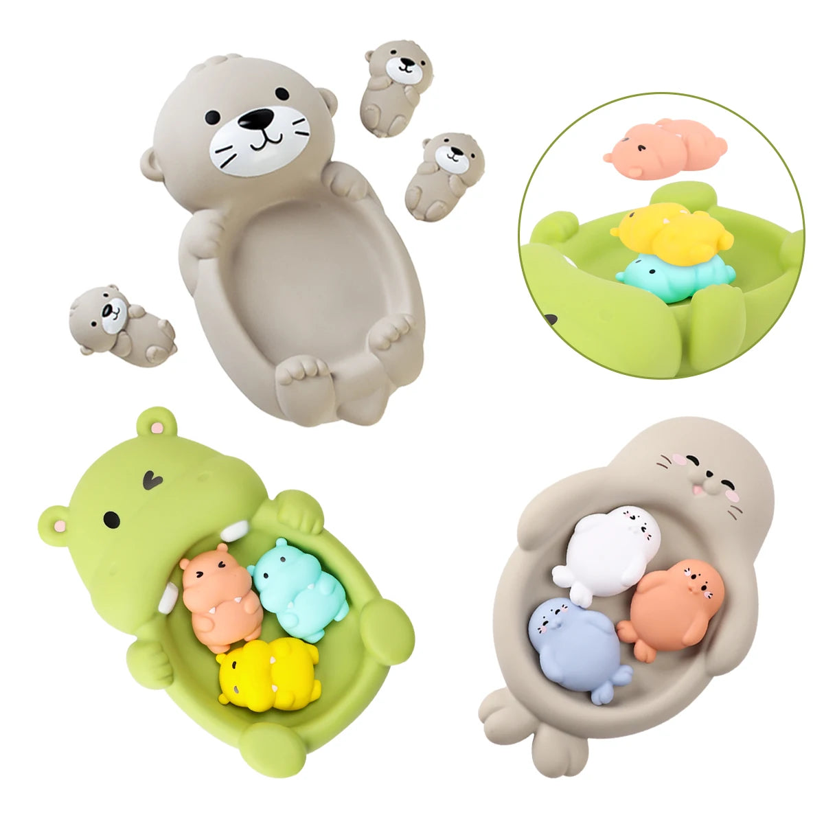 Baby Bubble floating bath animal toys set featuring colorful waterproof animal figures for fun water play during toddler bath time.