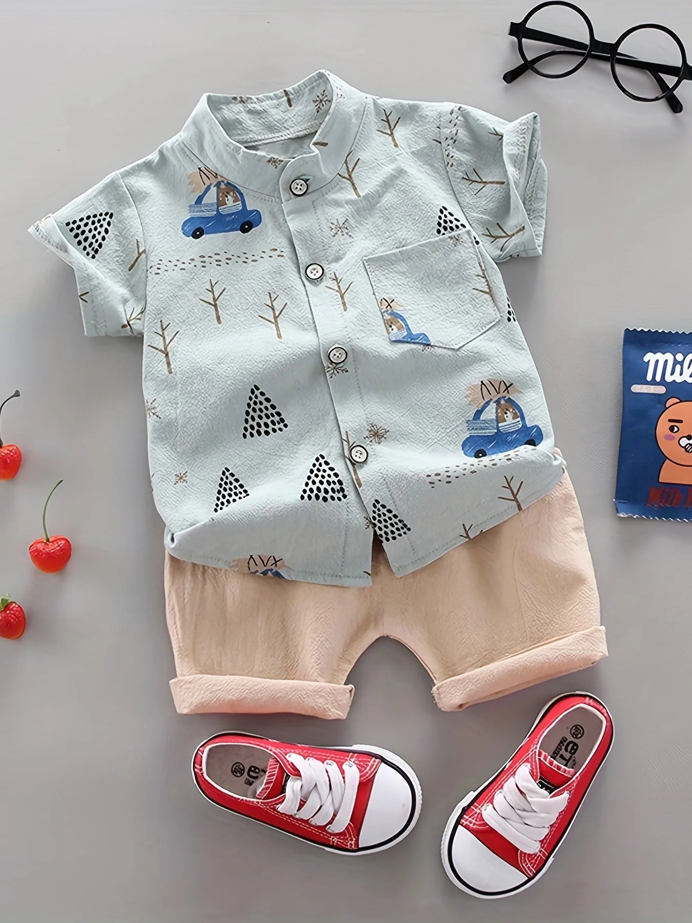 Baby Bubble infant summer clothing set featuring a bear print, includes a sleeveless top and shorts for toddlers.