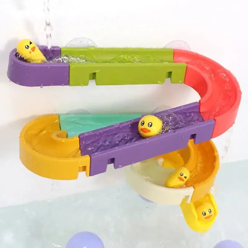 Baby Bubble baby bath track slide toy with colorful water activity set and buildable components, perfect for bath time fun.
