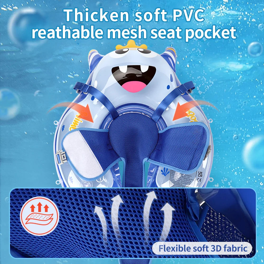 Inflatable baby float ring with colorful design, perfect for infants in the pool, by Baby Bubble, featuring secure safety features.