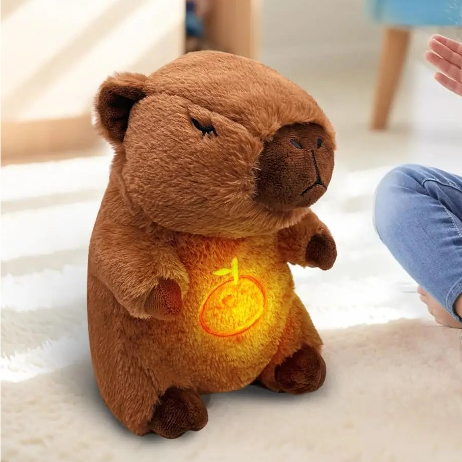 Breathing Capybara Baby Animals Plush Toys Kids Plush Doll Baby Sleep Companion Sound and Light Doll Toy with Hug Stuffed