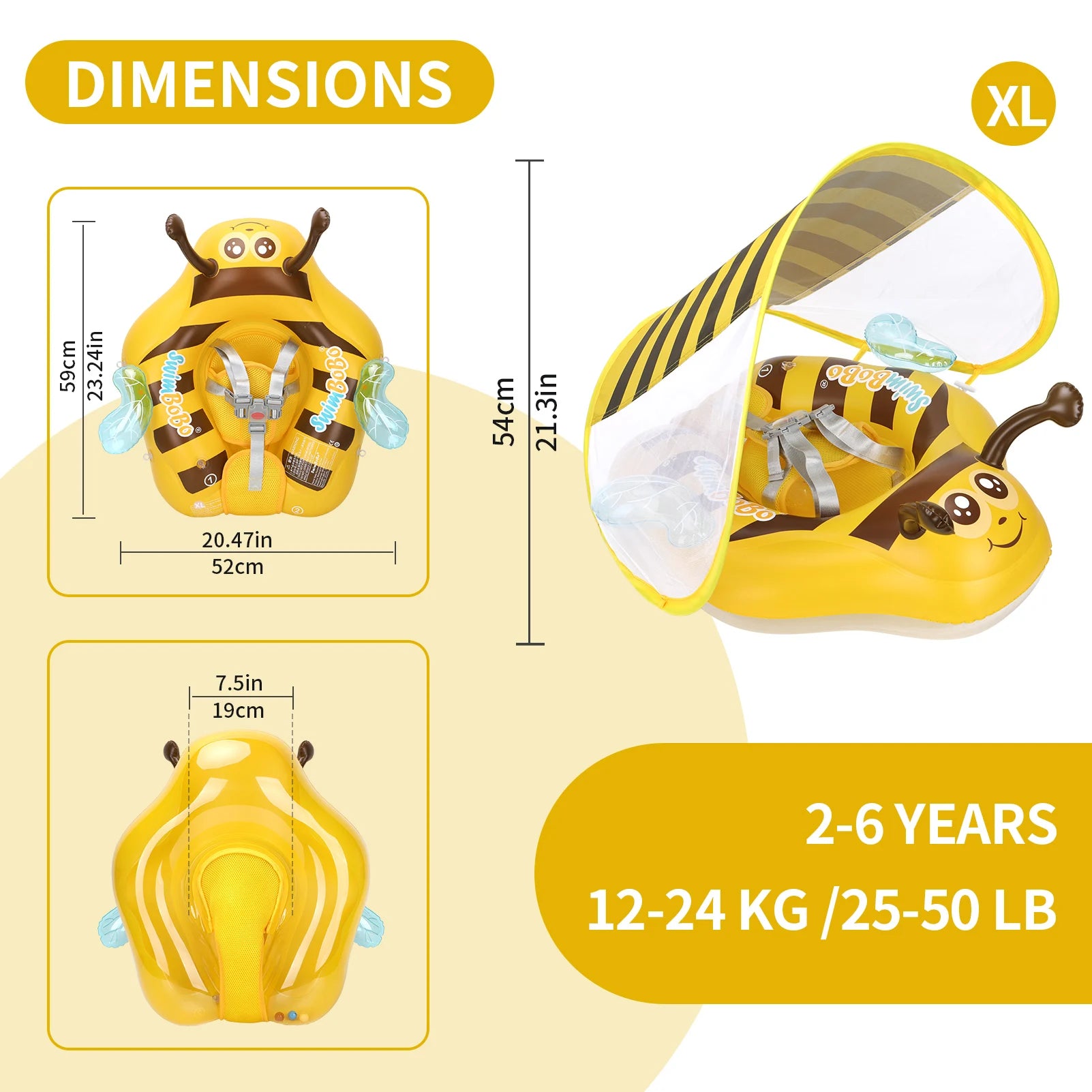 Baby Bubble Baby Bee Float Ring with inflatable mesh safety seat, designed for infant swimming and water safety.