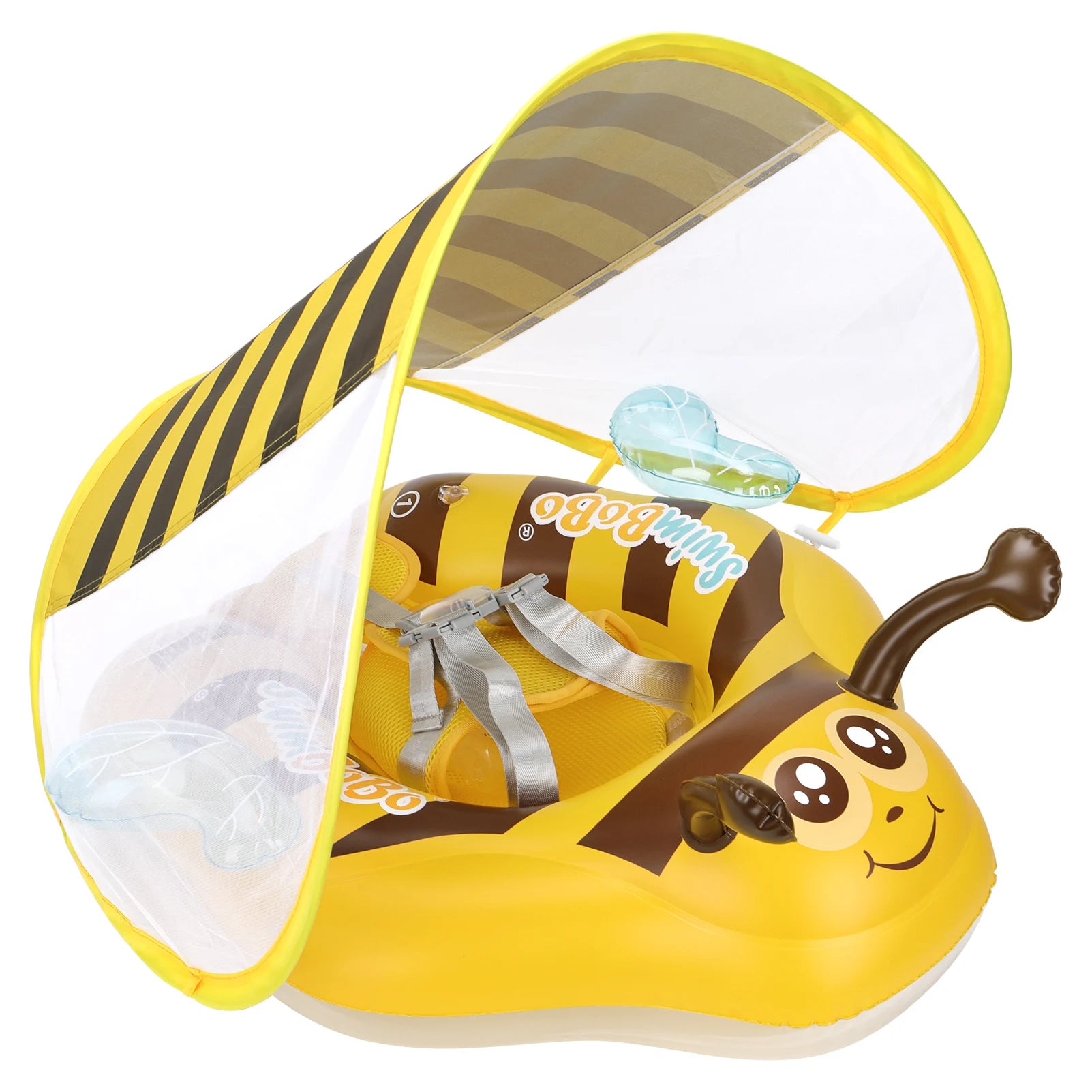 Baby Bee Float Ring inflatable mesh safety seat by Baby Bubble, designed for infants' water fun and safety in a pool.