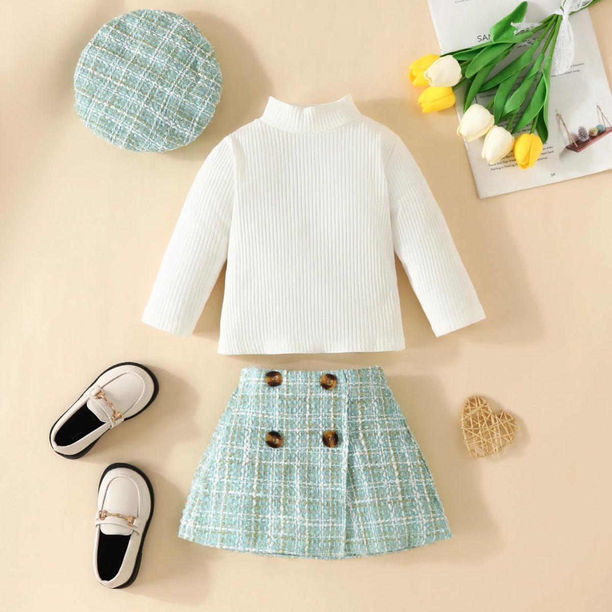 ma&baby 6M - 3Y Toddler Infant Newborn Baby Girls Clothes Sets Knit Long Sleeve Tops Plaid Skrits Hat Fall Spring Outfits D05 - Baby Bubble Store