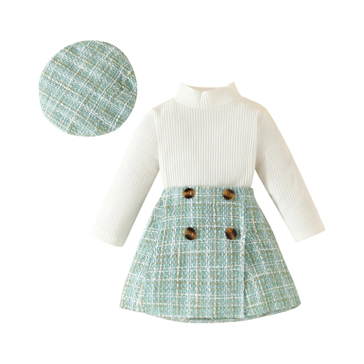 ma&baby 6M - 3Y Toddler Infant Newborn Baby Girls Clothes Sets Knit Long Sleeve Tops Plaid Skrits Hat Fall Spring Outfits D05 - Baby Bubble Store