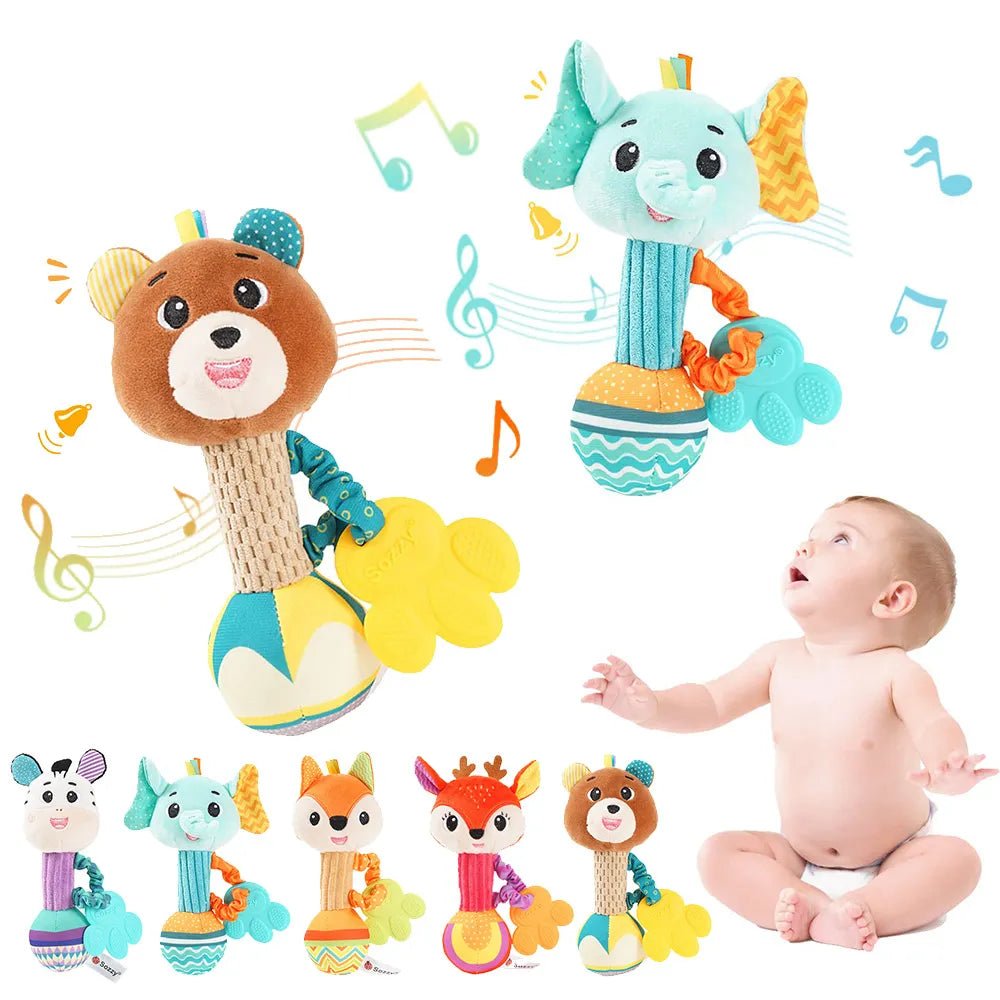 Baby Rattles Soft Stuffed Animal Rattle Hand Grip Baby Toys Shaker Crinkle Squeaky Sensory Travel Accessories for Toddler Gifts - Baby Bubble Store