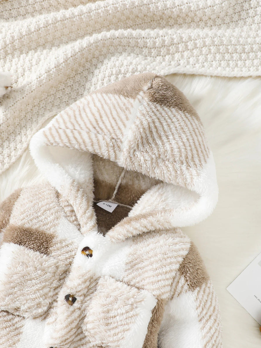 Baby Plaid Fluffy Fleece Long - sleeve Romper - Baby Bubble