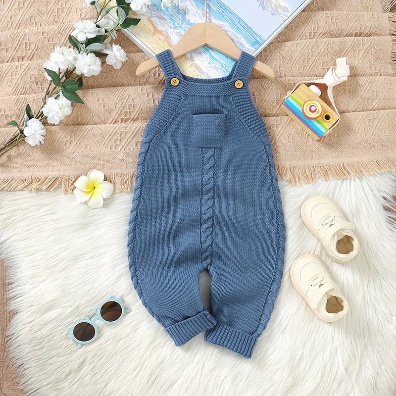 Baby Rompers for Boys Girls Solid Sleeveless Knitted Jumpsuits Playsuits 0 - 18m One Piece Newborn Netural Outfits Toddler Clothes - Baby Bubble