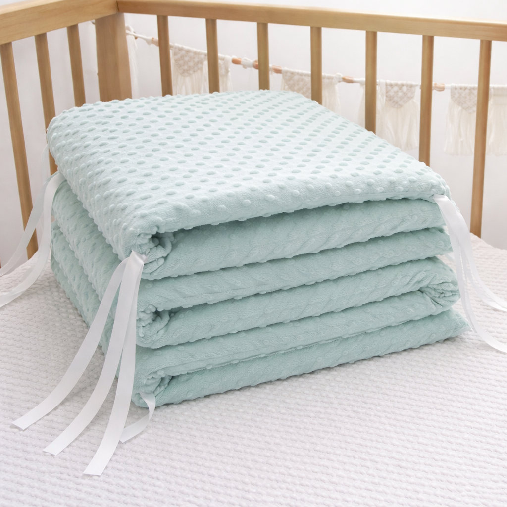 Baby Bubble CozyGuard premium baby crib cushion with soft fabric and padded design for added comfort in a baby crib.