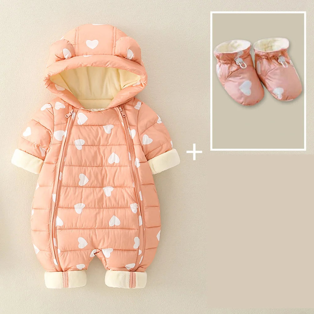 Baby Bubble cozy winter warm jumpsuit for babies, soft fleece material, featuring hood and full-length zipper for comfort.
