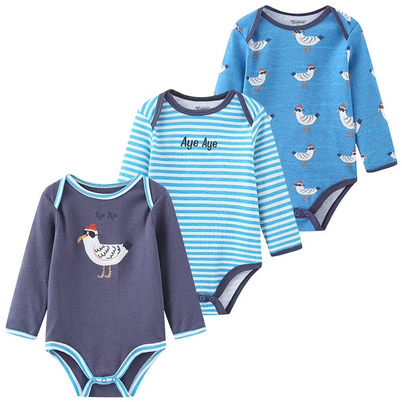 Set of three Baby Bubble newborn cotton bodysuits, soft and comfortable everyday onesies for infants, in various pastel colors.