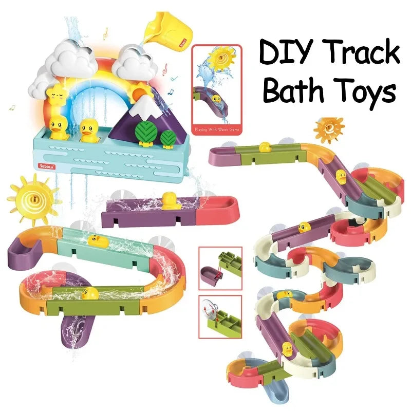Baby Bubble Baby Bath Track Slide Toy with colorful water activity set for babies, featuring buildable sections and fun sliding elements.