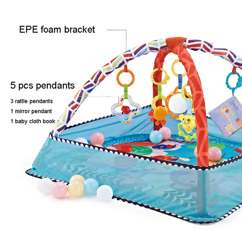 Baby Bubble baby activity gym mat with colorful, multi-sensory toys and soft crawling frame for infant play and development.