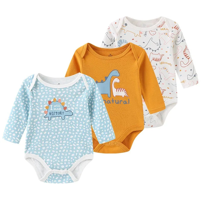 Set of three Baby Bubble newborn cotton bodysuits, soft and comfortable everyday onesies for infants, in pastel and neutral colors.