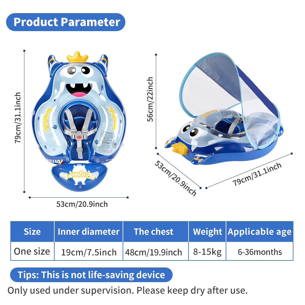 Inflatable baby float ring with colorful design from Baby Bubble, designed for safe and fun pool swimming for infants.