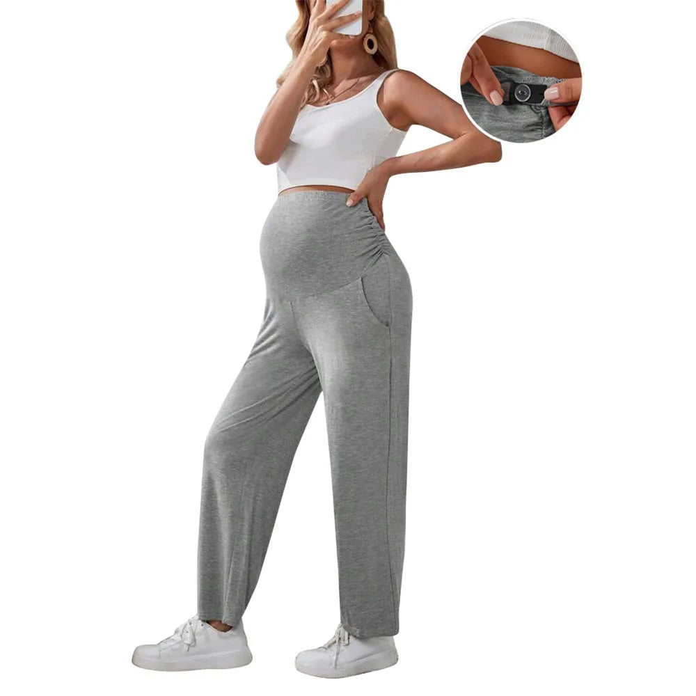 Baby Bubble maternity wide-leg pants with over-belly design, soft fabric, and comfortable fit for expectant mothers.