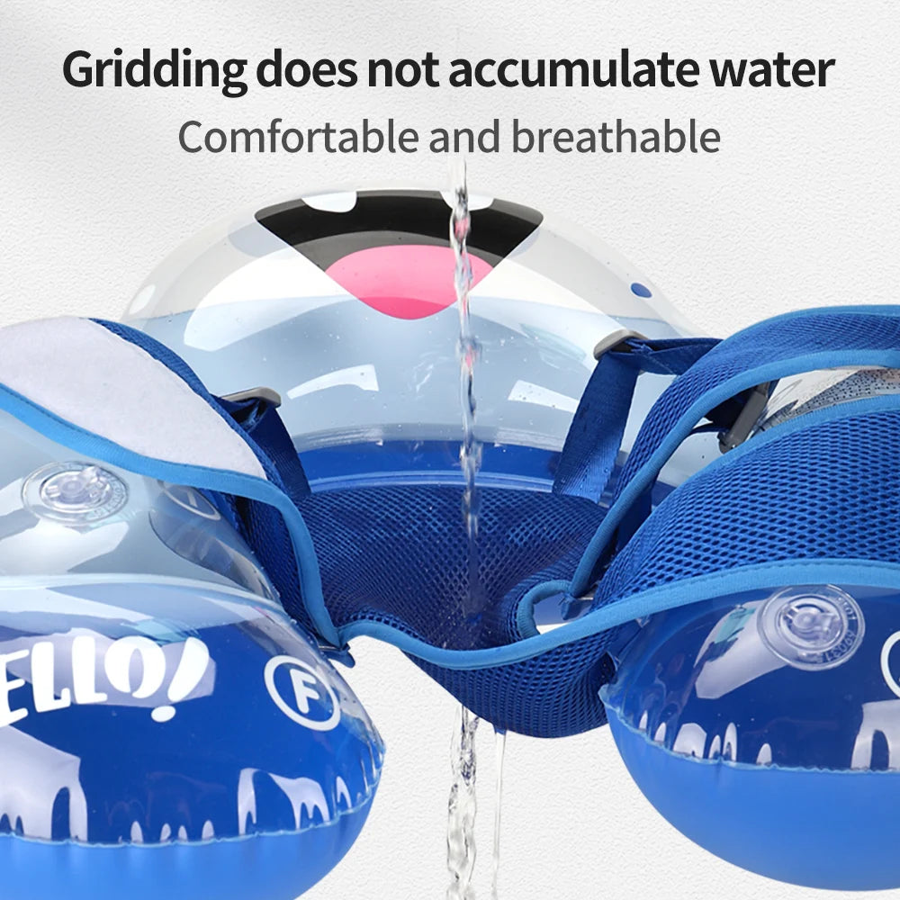 Baby Bubble inflatable baby float ring in bright colors, designed for safe swimming and water fun for infants.