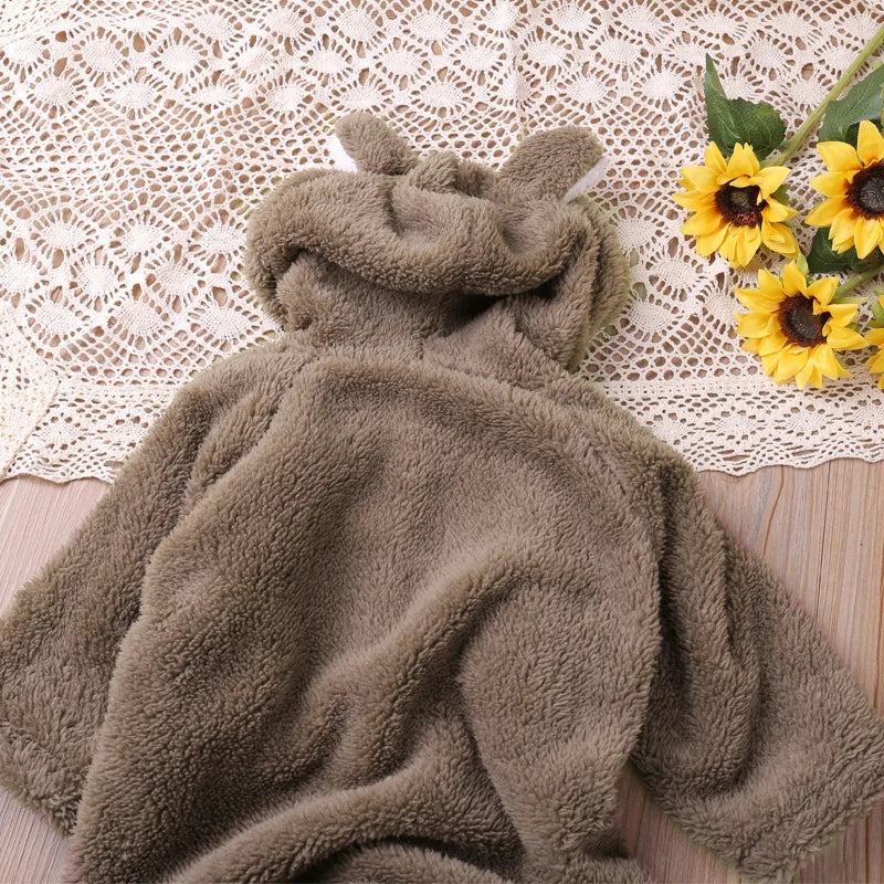 Baby Bubble cartoon bear romper featuring a cozy autumn playsuit with adorable bear print for infants and toddlers.