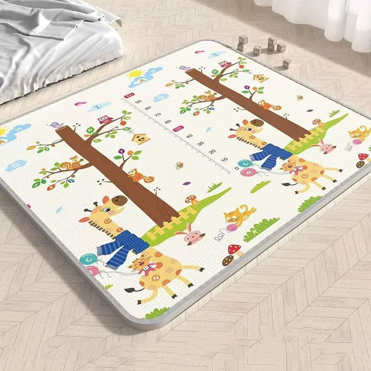 Colorful baby activity play mat with thick cushioning and safety features, designed by Baby Bubble for soft, engaging play.