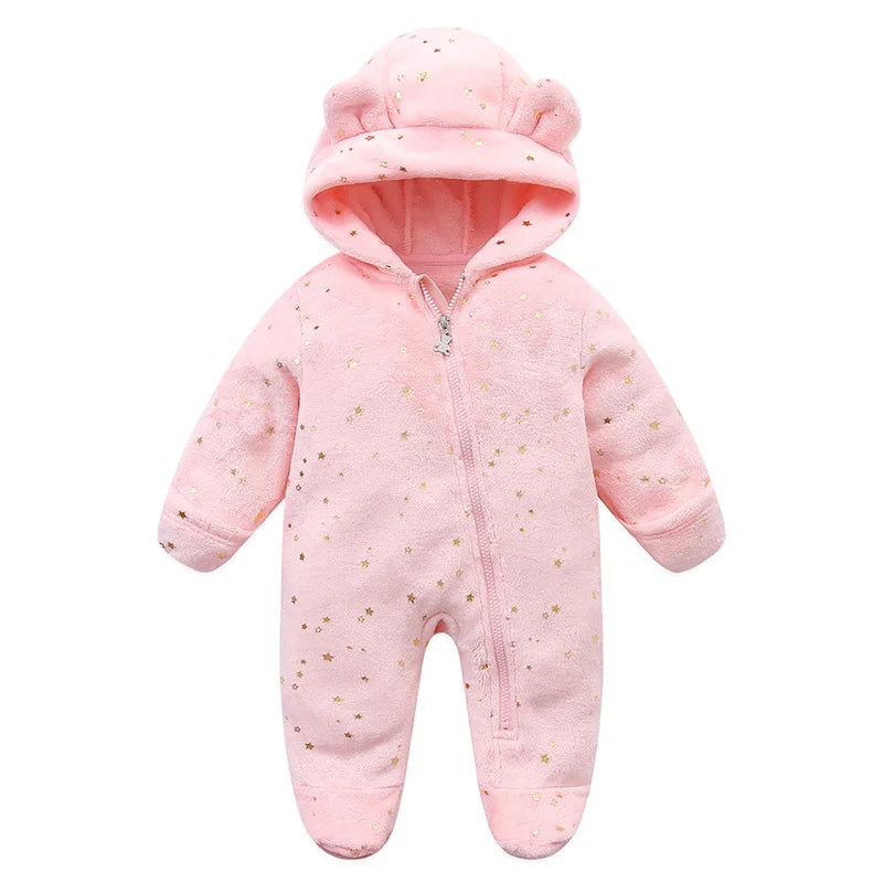 Soft Baby Bubble newborn baby jumpsuit, warm flannel bodysuit with cartoon design, suitable for boys and girls 0-12 months.