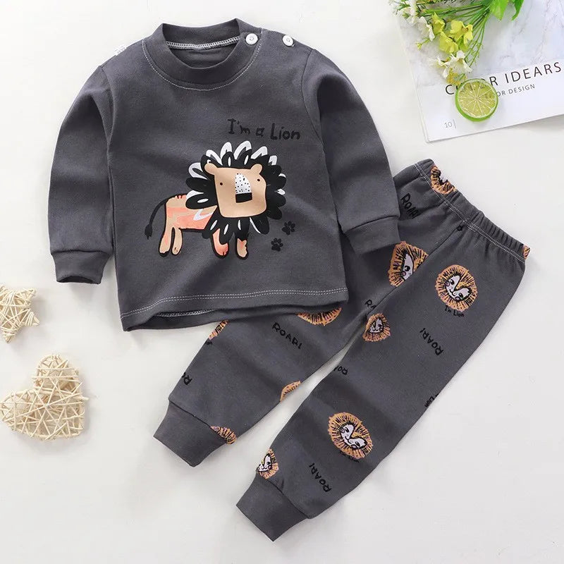 Baby Bubble toddler autumn pajamas set with cartoon tops and pants, long sleeve home wear suits for boys and girls.