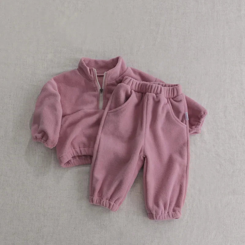 Toddler Cozy Fleece Hoodie and Pants set by Baby Bubble, soft and comfortable toddler sports suit in matching fleece material.