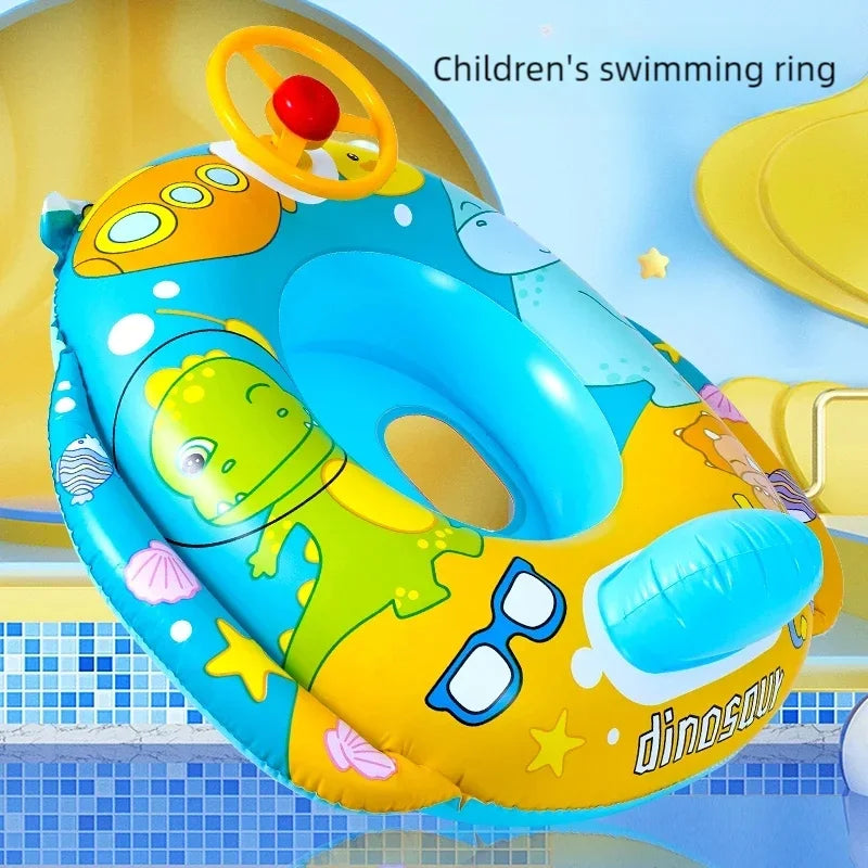 Baby Bubble inflatable swimming ring featuring a cute animal steering wheel, designed for babies' water play and safety.