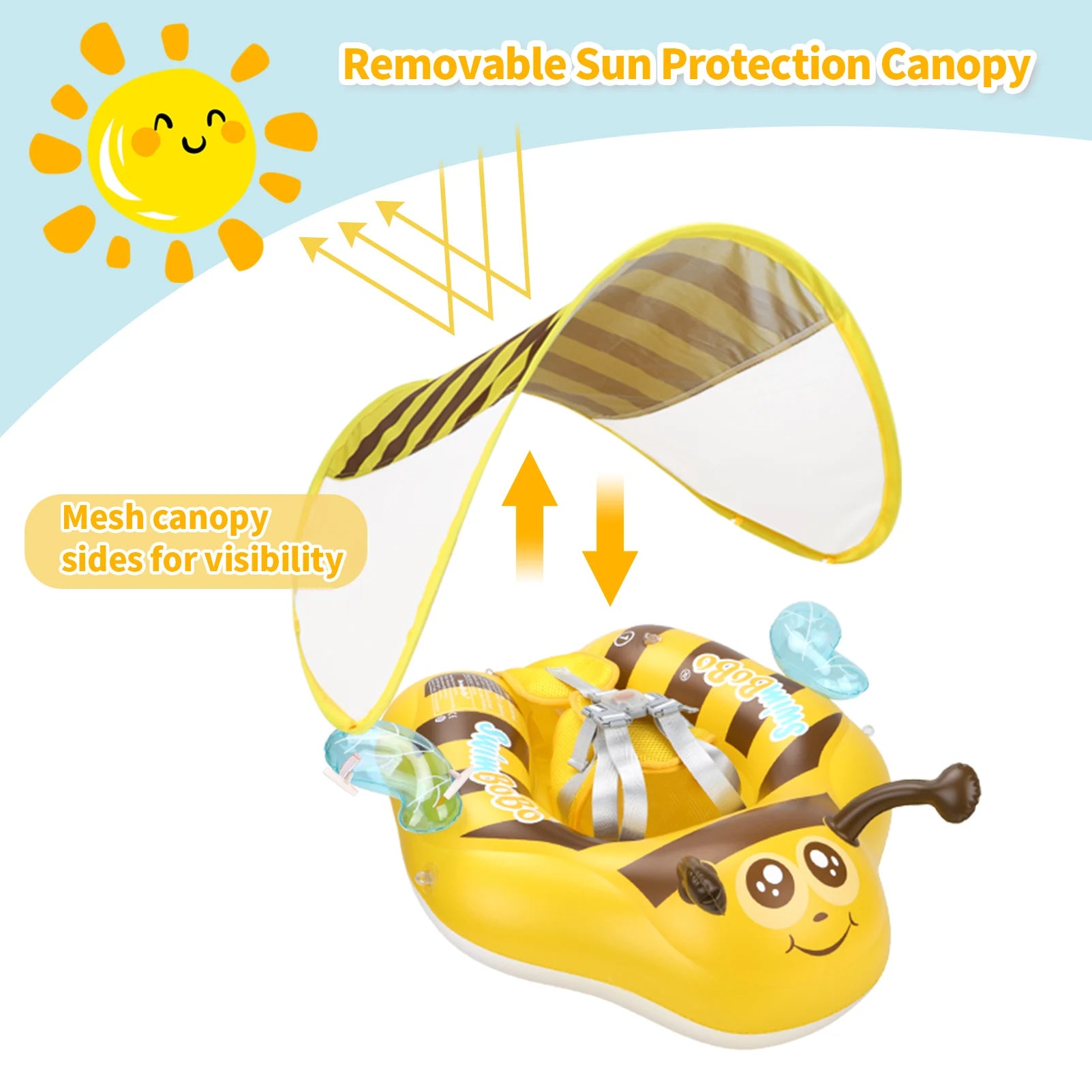 Baby Bubble Baby Bee Float Ring with inflatable mesh safety seat, designed for infants to enjoy water safely.