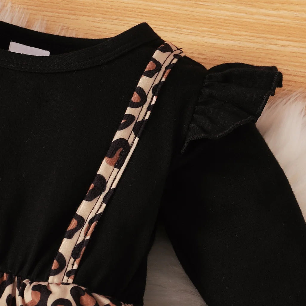 Baby Bubble leopard bodysuit set for girls, featuring cute animal print, long sleeves, and comfortable fabric.