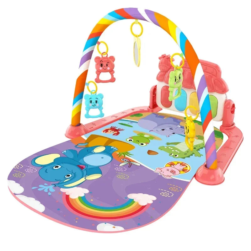 Baby Bubble baby piano gym play mat with colorful musical crawl and kick activity toys on soft fabric surface.