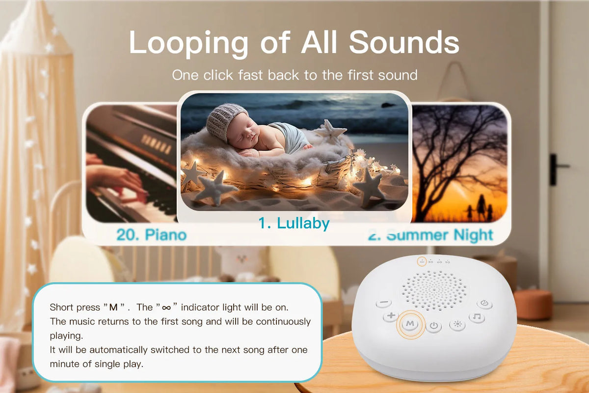 White Noise Sound Machine with 24/20 Soothing Sounds Sleep Aid for Babies Kids Adults  Rechargeable Night Light Newborn Gifts