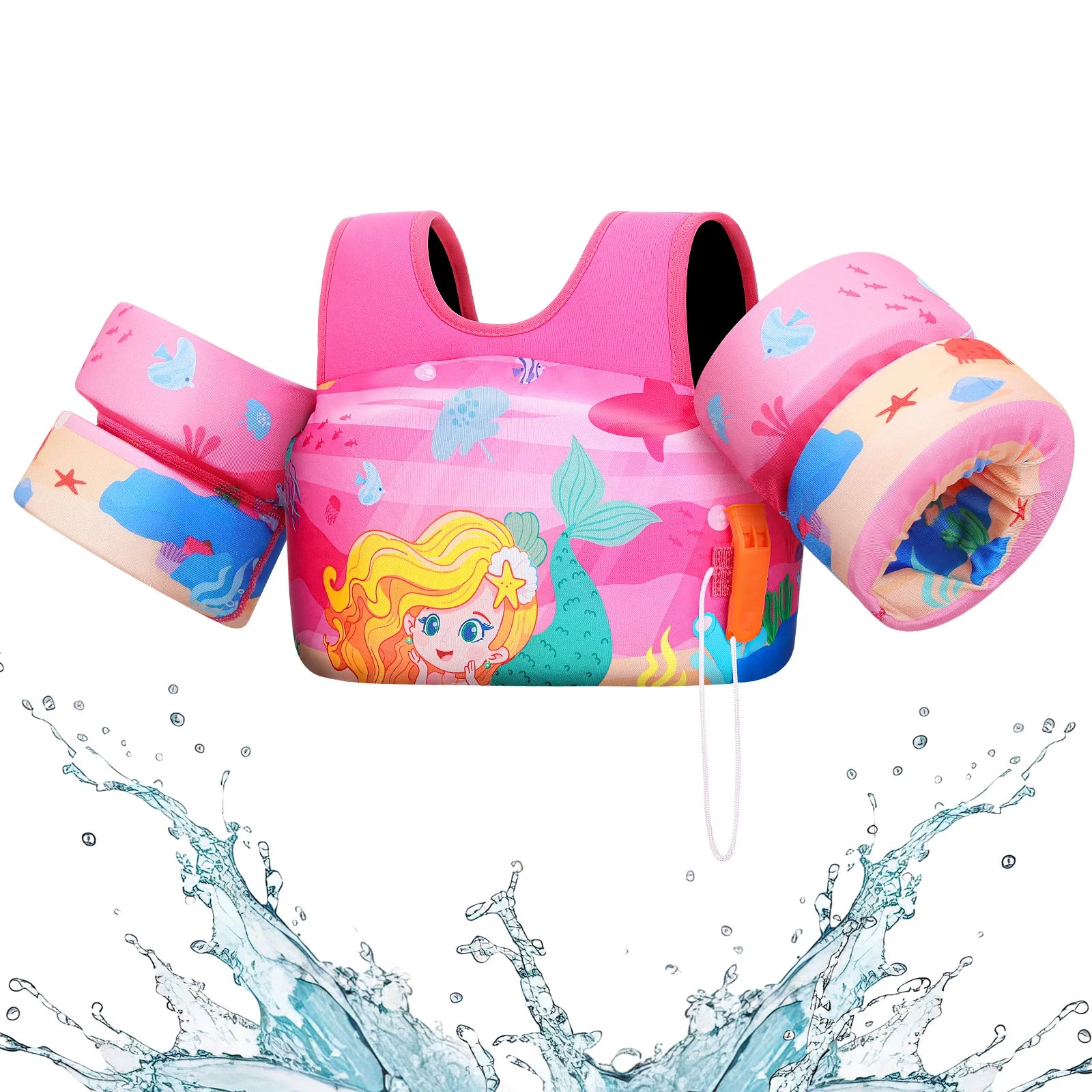 Baby Bubble kids safety vest with foam arm floats and safety whistle, designed for swimming and water safety.