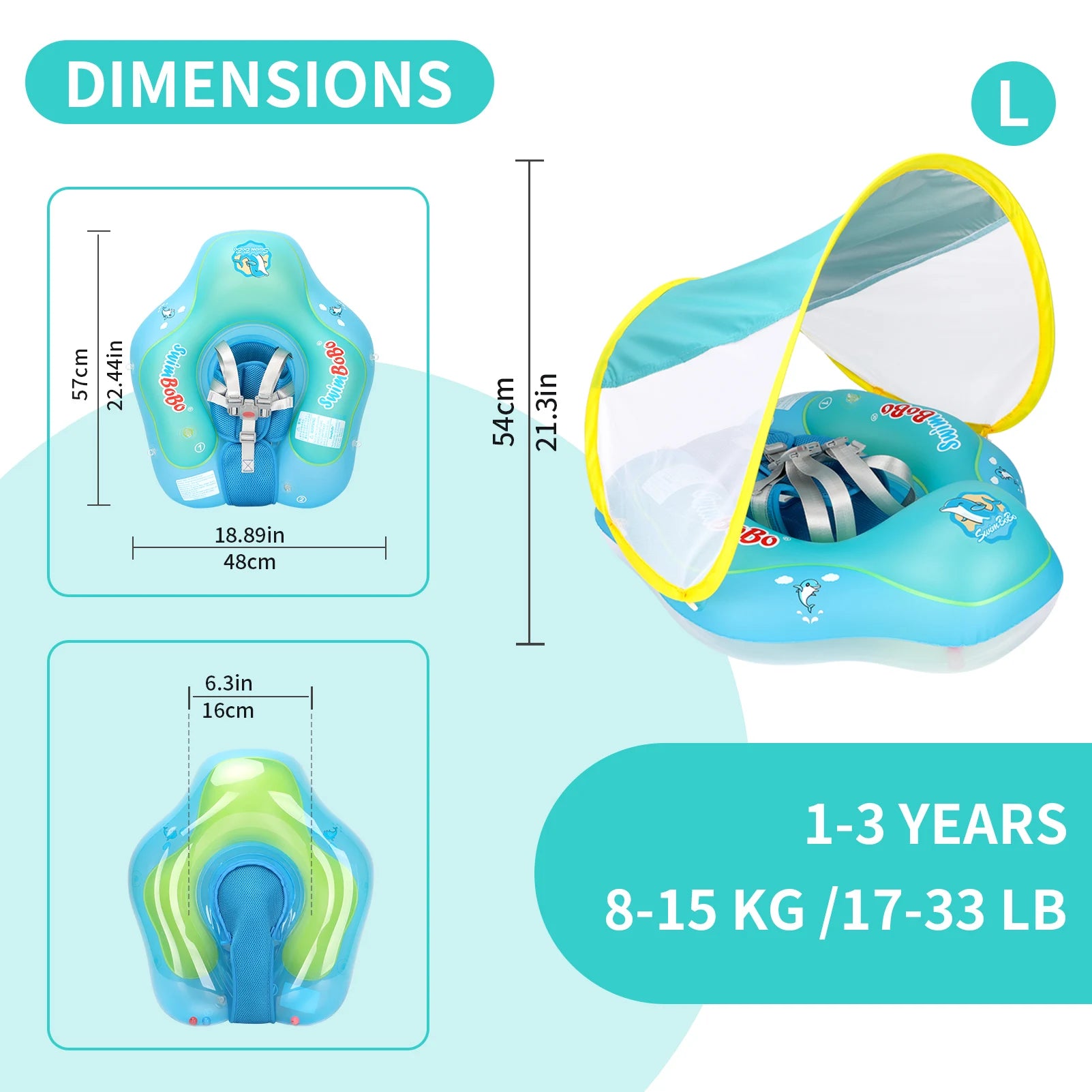 Baby Bubble baby float ring with canopy, UV sun protection, colorful inflatable ring designed for infants' water safety and comfort.