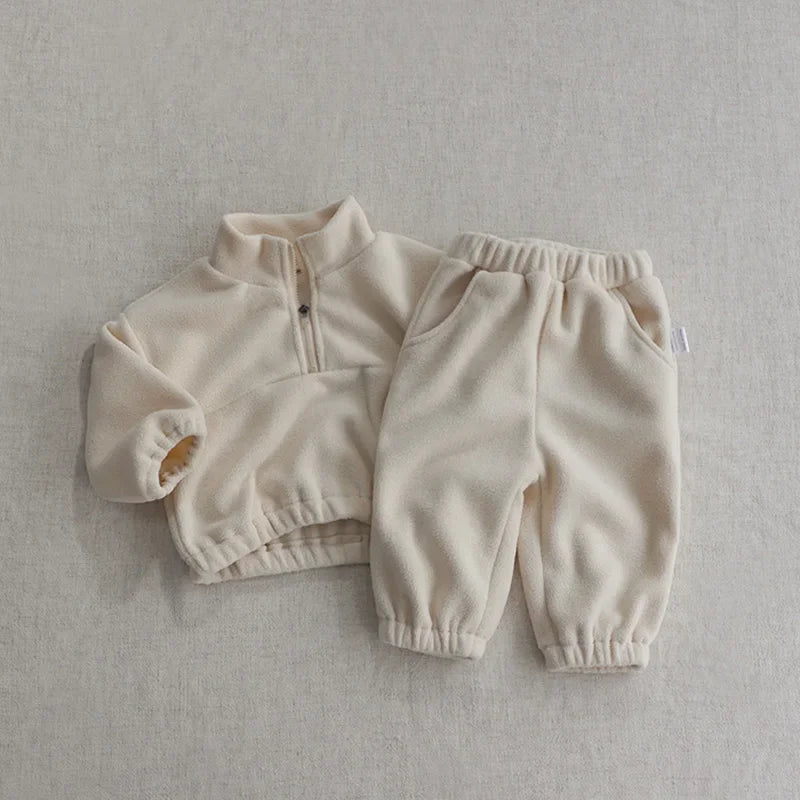 Toddler Baby Bubble cozy fleece hoodie and pants set, soft and comfortable toddler sports suit with a hood and elastic waistband.
