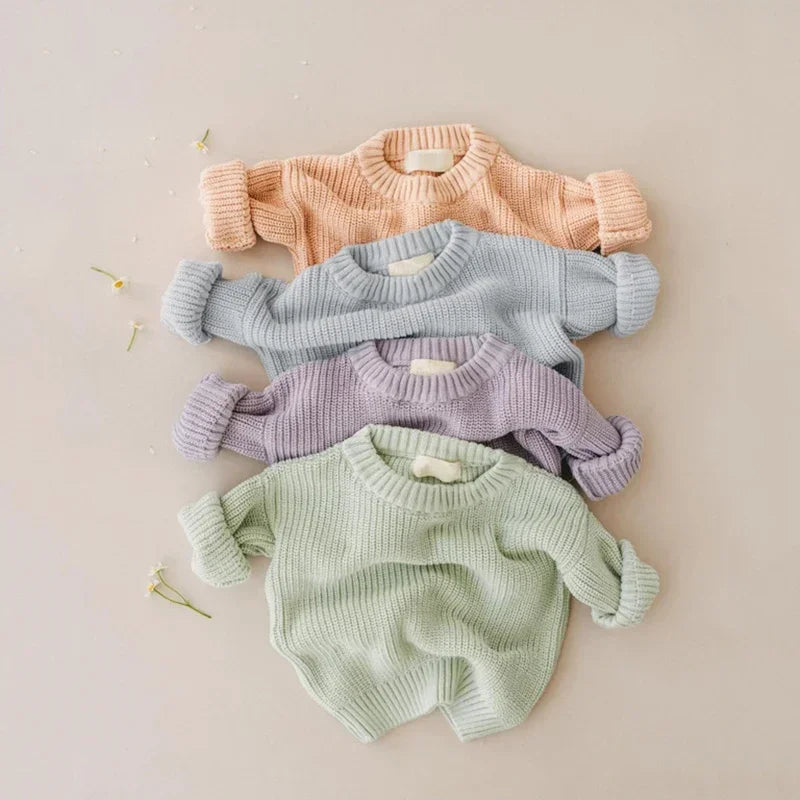 Cute baby knit pullover sweater by Baby Bubble, soft and cozy, featuring a charming knitted design for infants.
