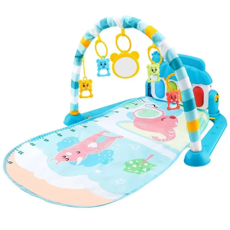 Baby Bubble baby piano gym play mat with colorful musical toys for crawling and kicking activities on soft mat surface.