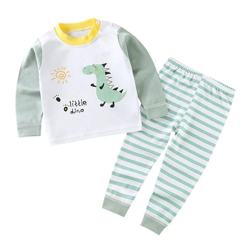 Baby Bubble children’s kids clothes set with cartoon pajamas, including pants, perfect for boys and girls for autumn and winter.