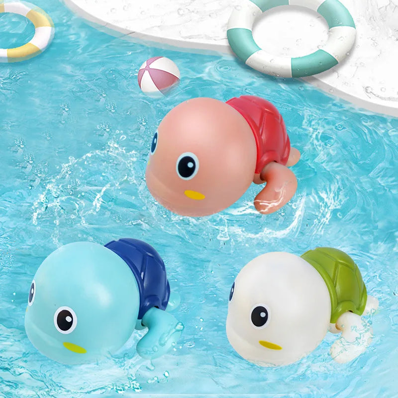 Baby Bubble bath toys set featuring a turtle, tortoise, and duck swimming pool toys displayed in a colorful collection.
