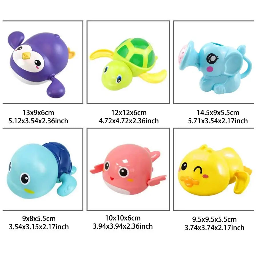 Baby Bubble bath toys set with a turtle, tortoise, and duck swimming pool toys for babies in colorful plastic.