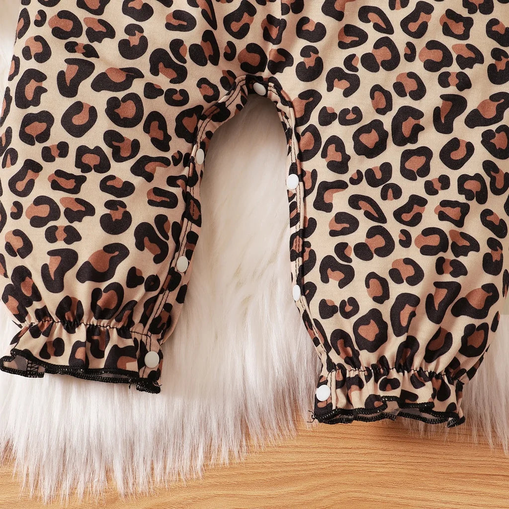 Baby Bubble leopard print girl bodysuit set featuring a cute, comfortable one-piece outfit with long sleeves and playful design.